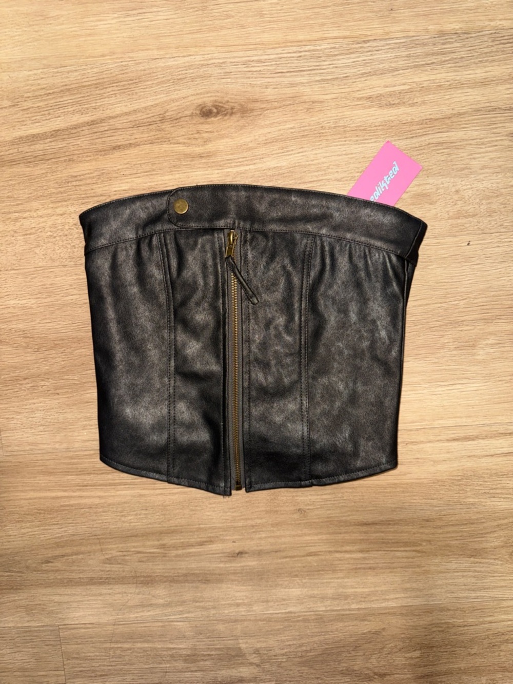 Edikted Black Faux Leather Corset Belt with Front Zip Detail